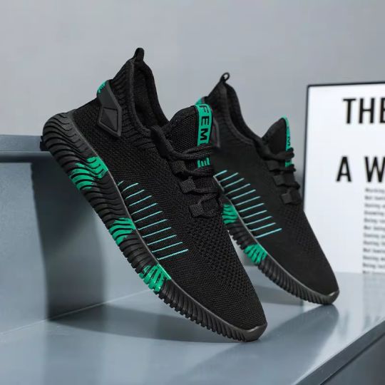New Men's Shoes Stretch Fly Woven Breathable Black Mesh